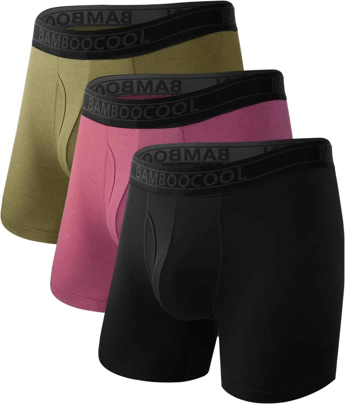 BAMBOO COOL Men's Underwear Breathable Boxer Briefs with Fly Moisture-Wicking Lightweight Underwear 7-Pack