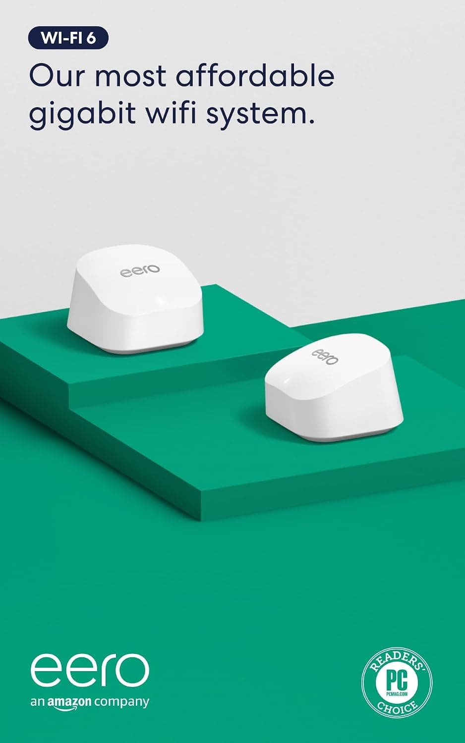 Amazon eero 6+ mesh wifi system - Supports internet plans up to a Gigabit, Coverage up to 3,000 sq. ft., Connect 75+ devices, 2-pack