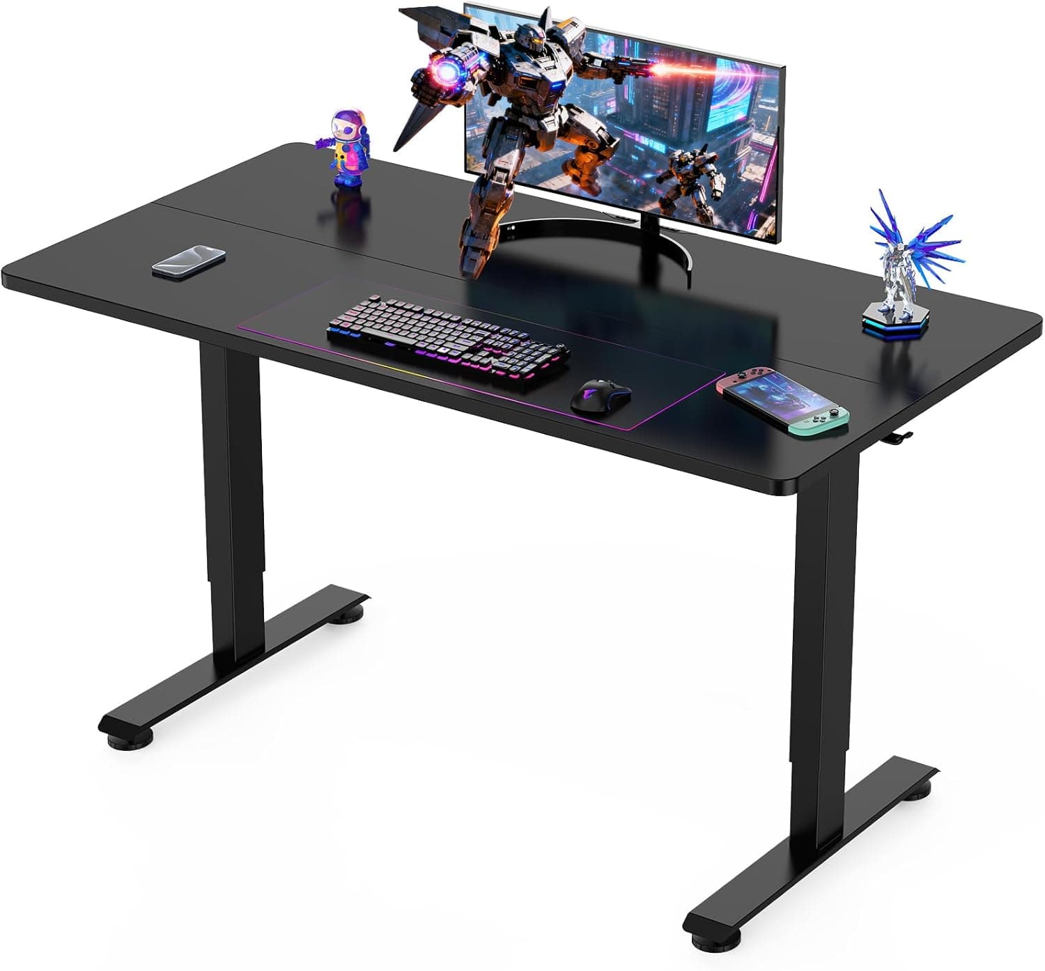 Veken 55 Inch Large Electric Standing Gaming Desk, Heights Adjustable,Sit to Stand Up, Work Home Office Computer Table for Study, Walking Pad, Writing, and Games, Wooden Desktop Desks, Black | Height