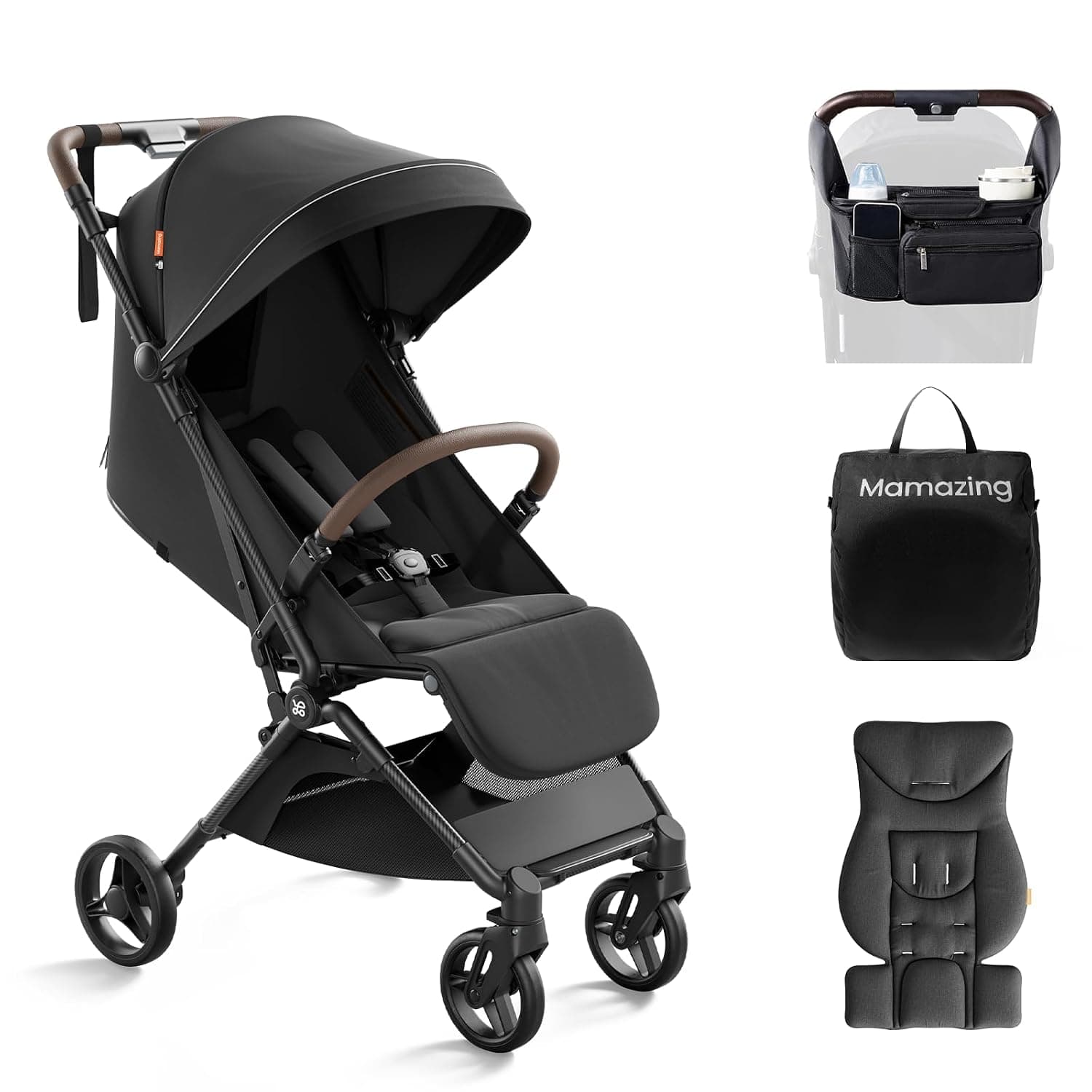 Mamazing Ultra Air Lightweight Baby Travel Stroller with Carbon Fiber Frame | Compact & Airplane-Friendly, One-Handed Fold, 11.6 lbs, UPF50+ Canopy, Under-Seat Basket, Organizer & Cushion Included, Je