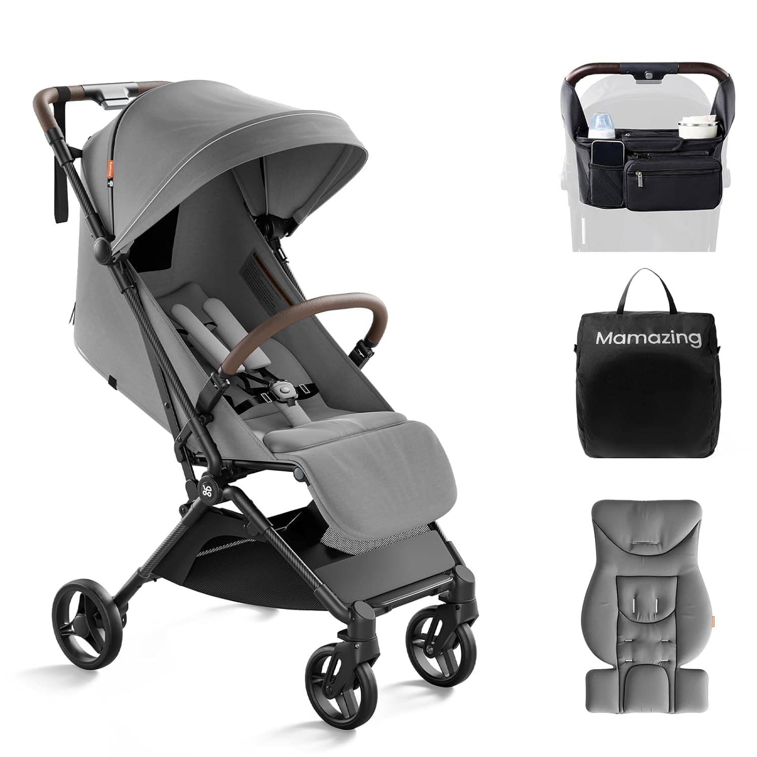 Mamazing Ultra Air Lightweight Baby Travel Stroller with Carbon Fiber Frame | Compact & Airplane-Friendly, One-Handed Fold, 11.6 lbs, UPF50+ Canopy, Under-Seat Basket, Organizer & Cushion Included, Gr