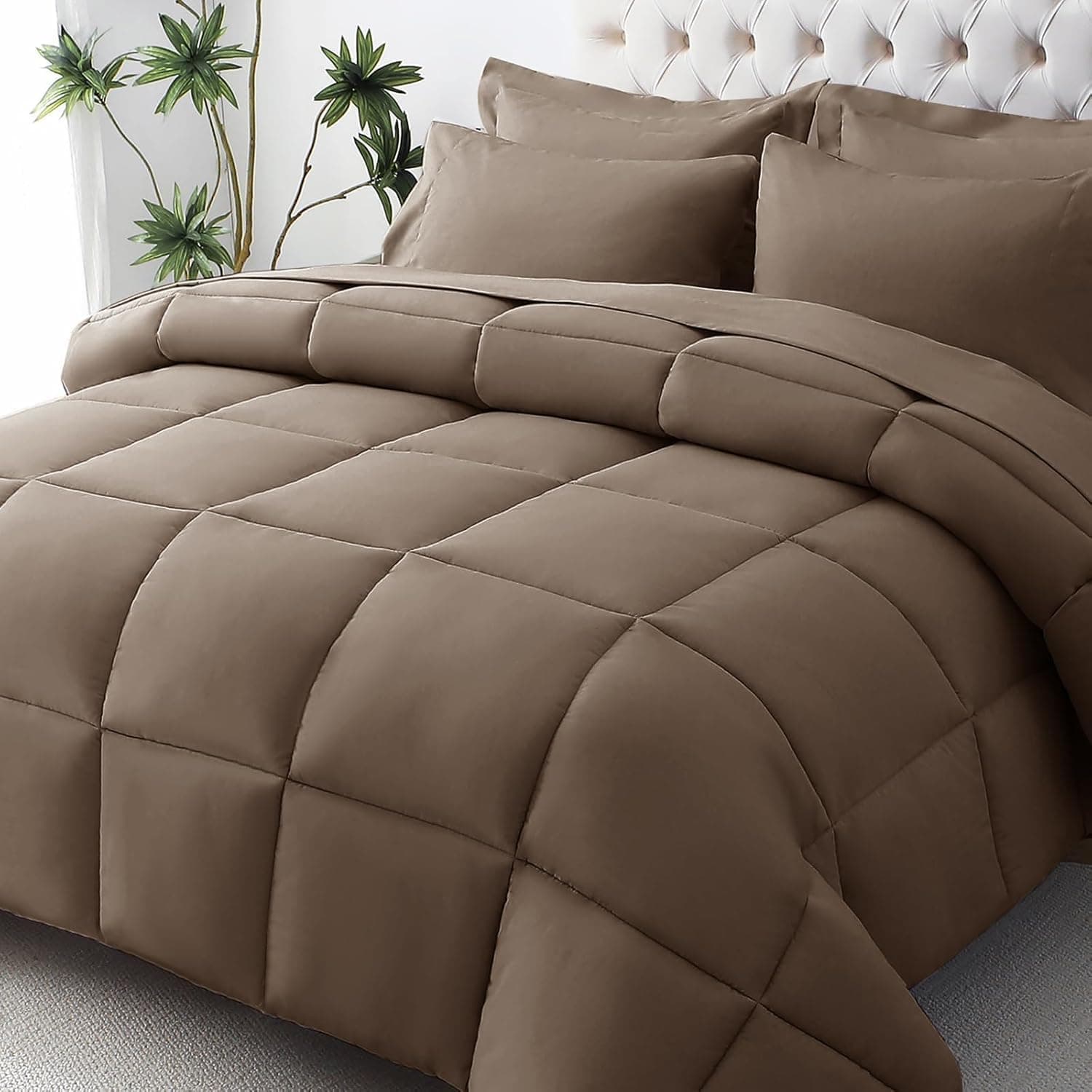 JOLLYVOGUE Twin Comforter Set, Ultra-Soft Bed in a Bag Twin Size 5 Pieces, Oeko-TEX Certified Bedding Set with Down Alternative Comforter, Sheets, Pillowcases & Shams, Brown