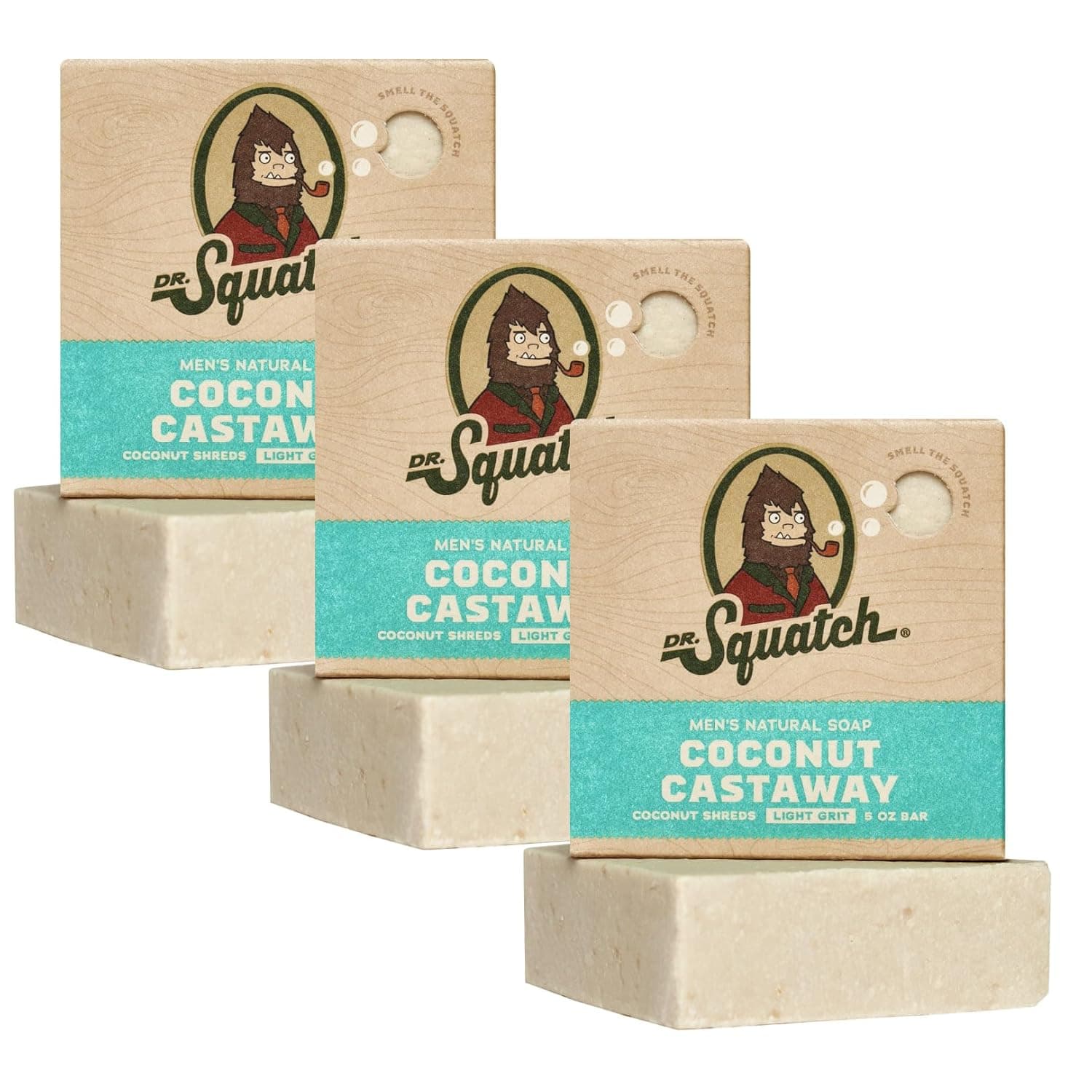 Dr. Squatch Natural Men’s Bar Soap - Cold Process Body Soap Bar with Natural Oils - Gifts for Men - Coconut Castaway (5 oz, 3-Pack)