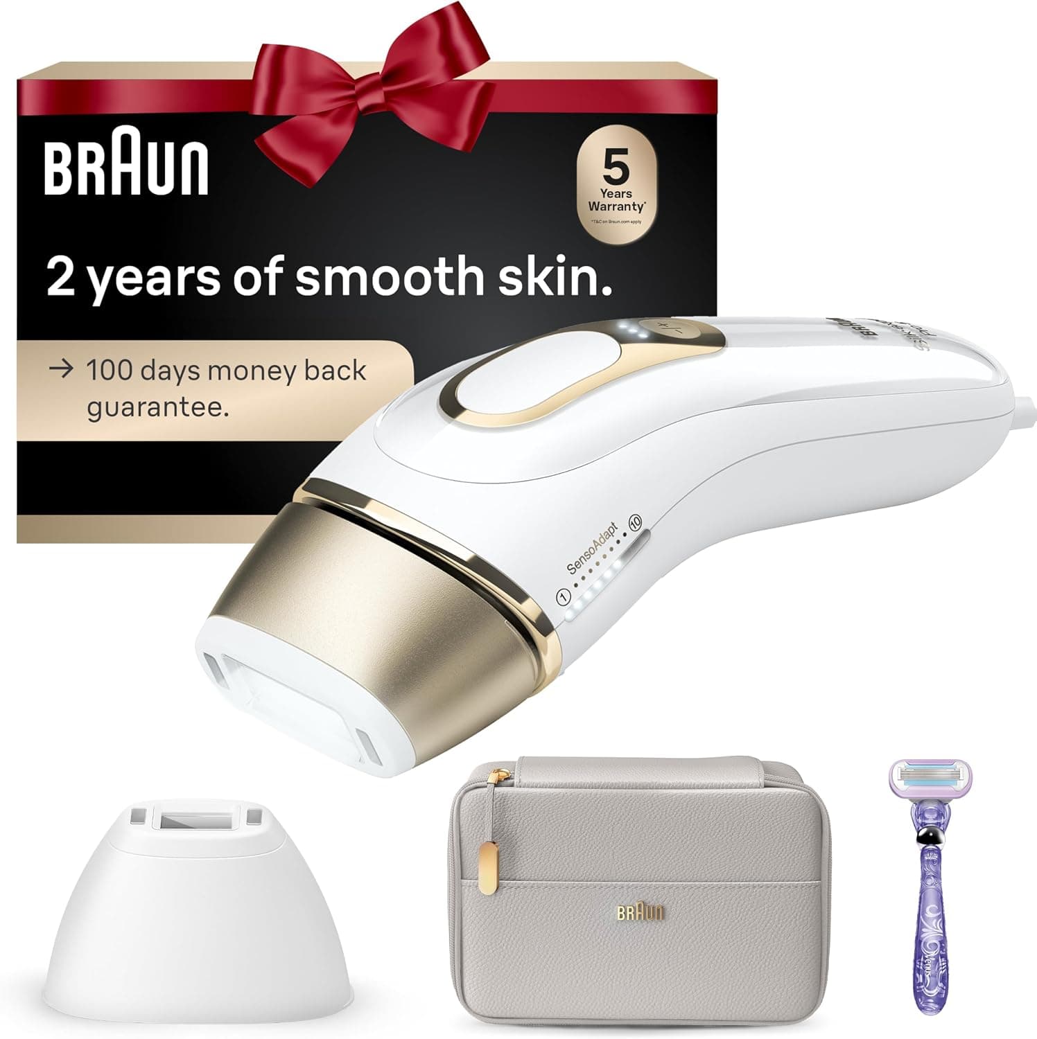 Braun IPL, Silk·Expert Pro 5, IPL Hair Removal for Women and Men, Permanent Laser Hair Reduction At-Home, 2 Heads, Pouch, Venus Razor, IPL5157