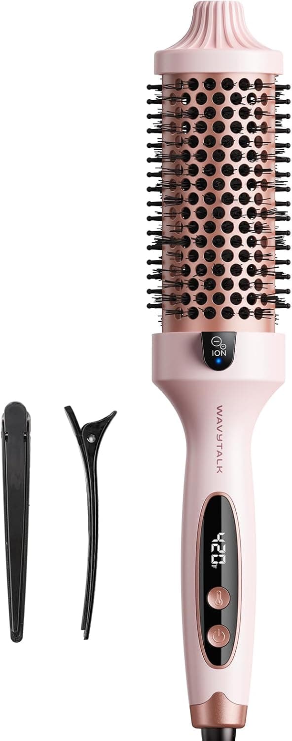 Wavytalk Thermal Brush Blowout Boost Grande 1.77″ Big Bouncy Blowout Waves | Negative Ion Technology, Tourmaline Ceramic, 5 Temperature Settings Dual Voltage, Less Damage, Sakura Pink
