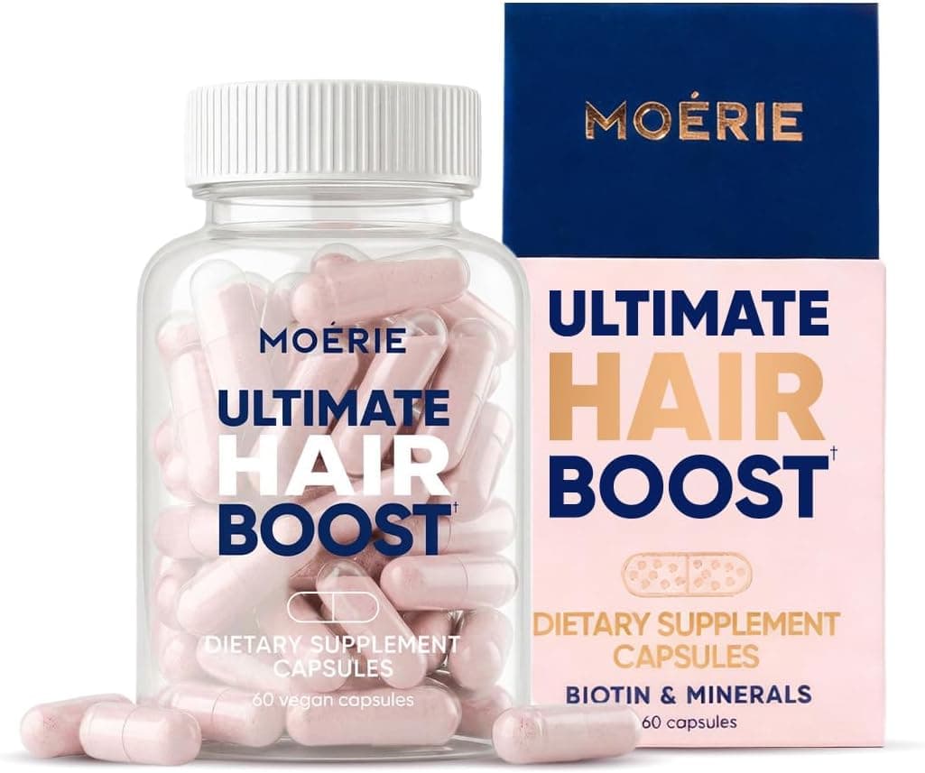 Moerie Ultimate Hair Boost Supplements for Women & Men - Hair, Skin, Nails Vitamins with Biotin & Minerals for Hair Health - Thicker Hair - 60 Capsules