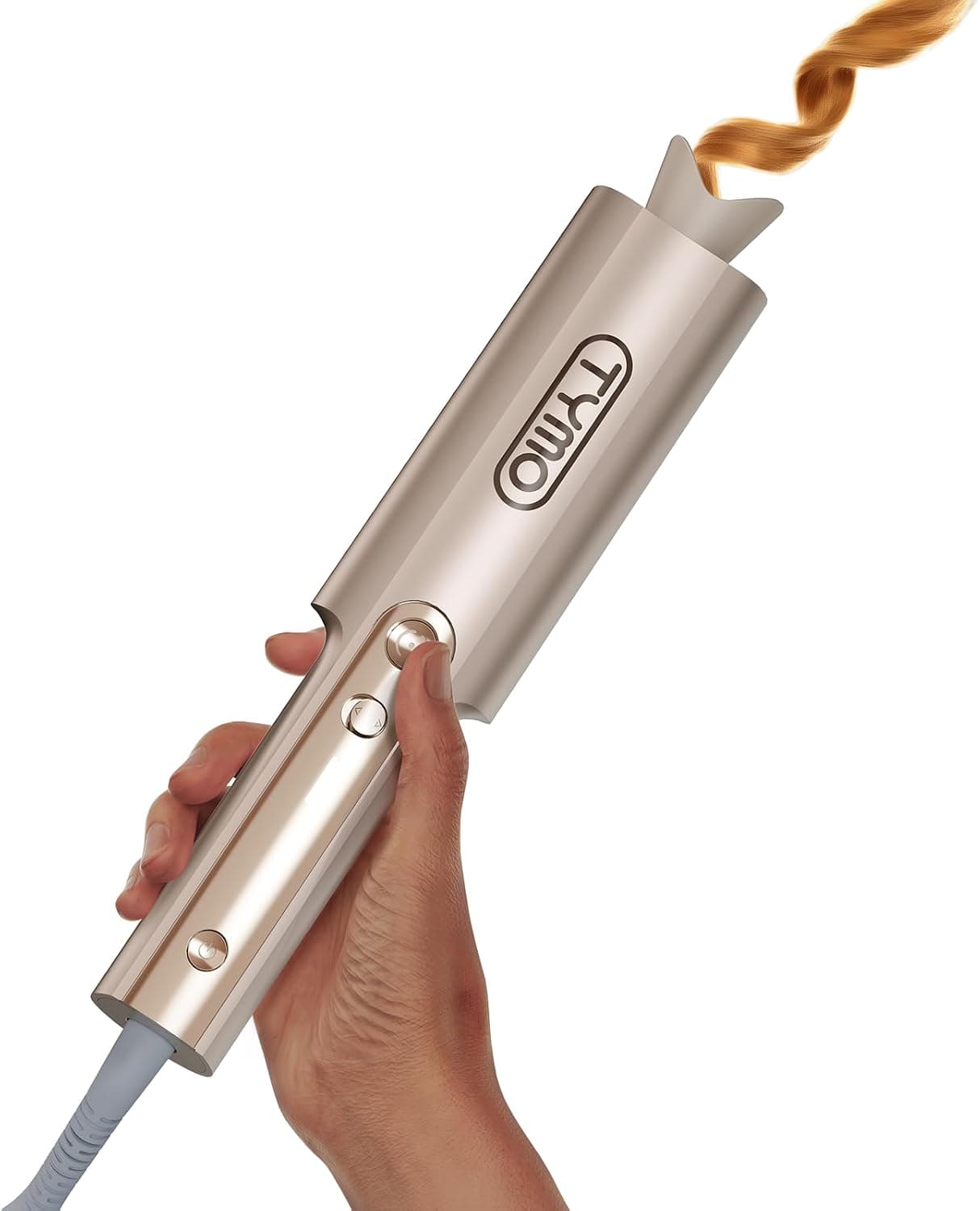 TYMO CurlPro Plus Automatic Rotating Curling Iron - Upgraded Long Barrel Curling Wand for Long Hair, Ceramic Hair Curler for Women, Anti-Scald, Tangle-Free, 600M Ionic, Dual Voltage, Gold, 1 Inch