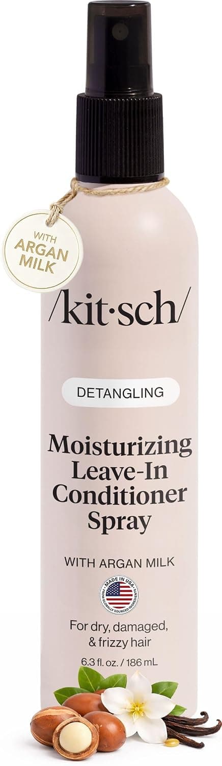 Kitsch Argan Milk Leave In Conditioner Spray – Hair Detangler Spray for Curly, Wavy, Fine, Dry & Damaged Hair - Silicone-Free - 6.3oz