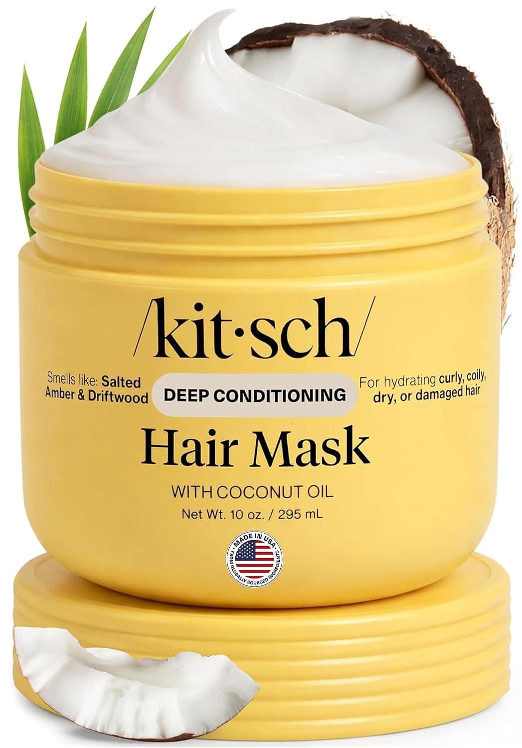 Kitsch Moisturizing Hair Mask for Damaged Hair – Coconut Oil Deep Conditioner for Women – Curly Hair Products Friendly – Frizz-Reducing Hair Care Treatment for Curly, Coily & All Hair Types – 10 oz