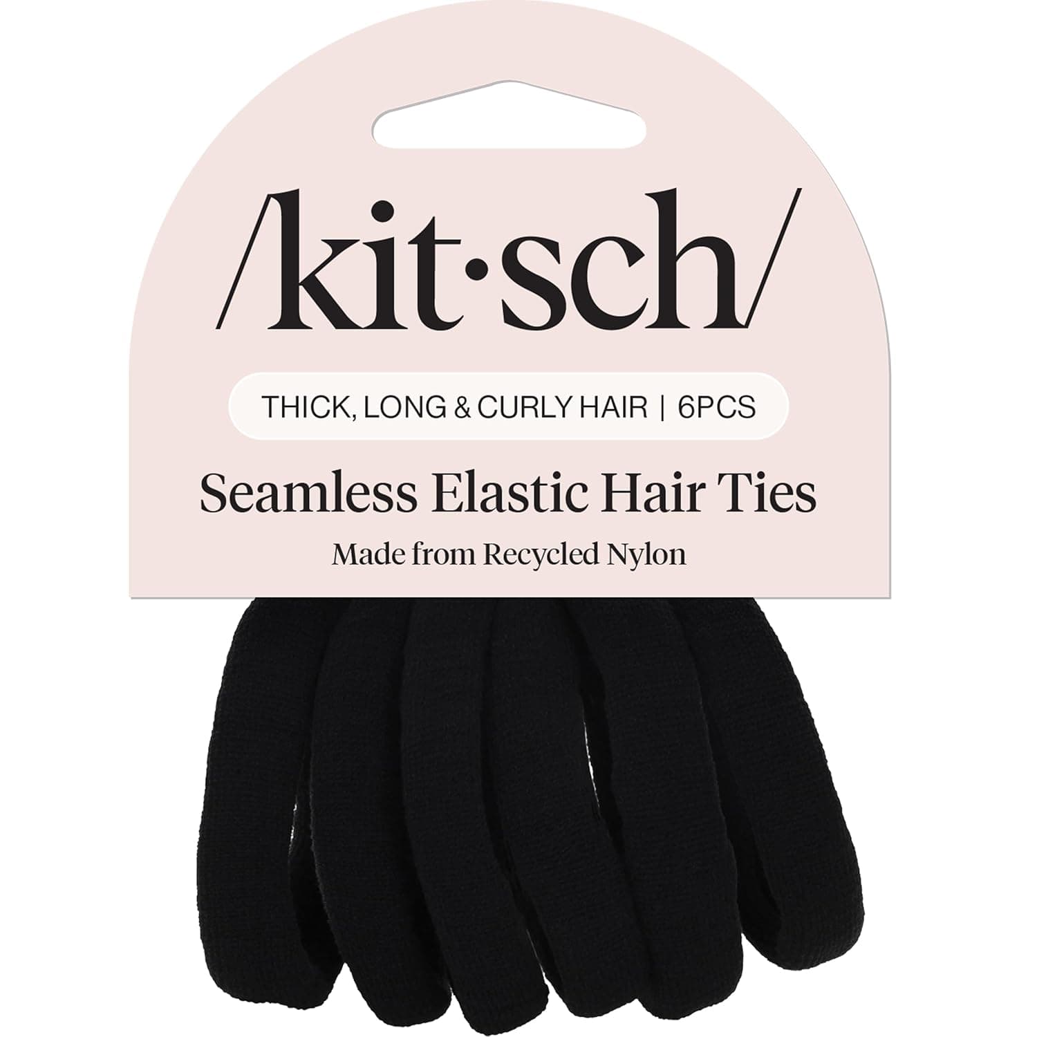 Kitsch Nylon Hair Ties No Damage - Stretchable Hair Bands for Strong All-Day Hold, Ponytail Holders | Hair Accessories for Girls - Black, 6 Pcs