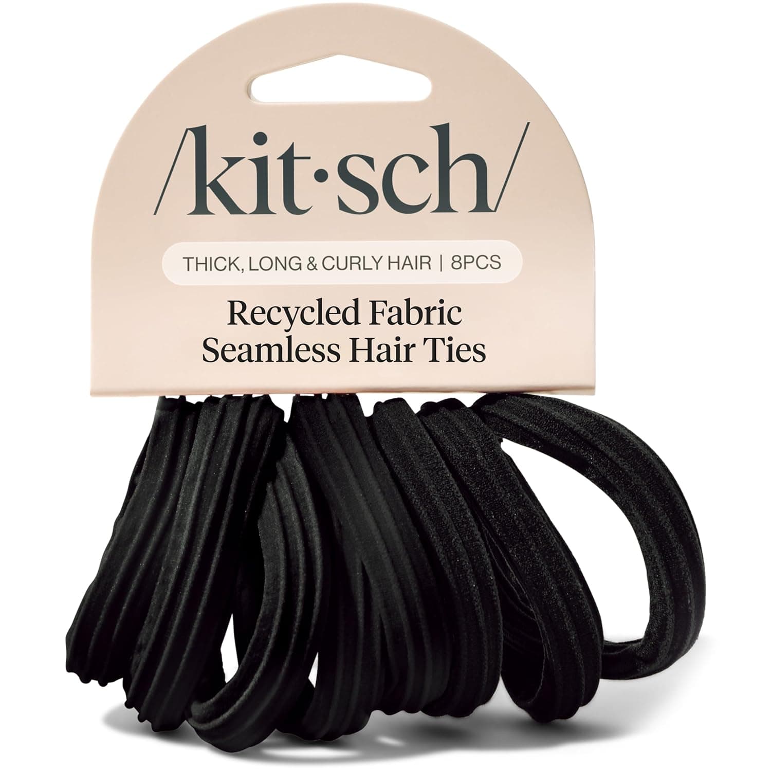 Kitsch Seamless Hair Ties No Damage - Stretchable Hair Bands for Strong All-Day Hold, Ponytail Holders | Hair Accessories for Girls - Black 8 Pcs