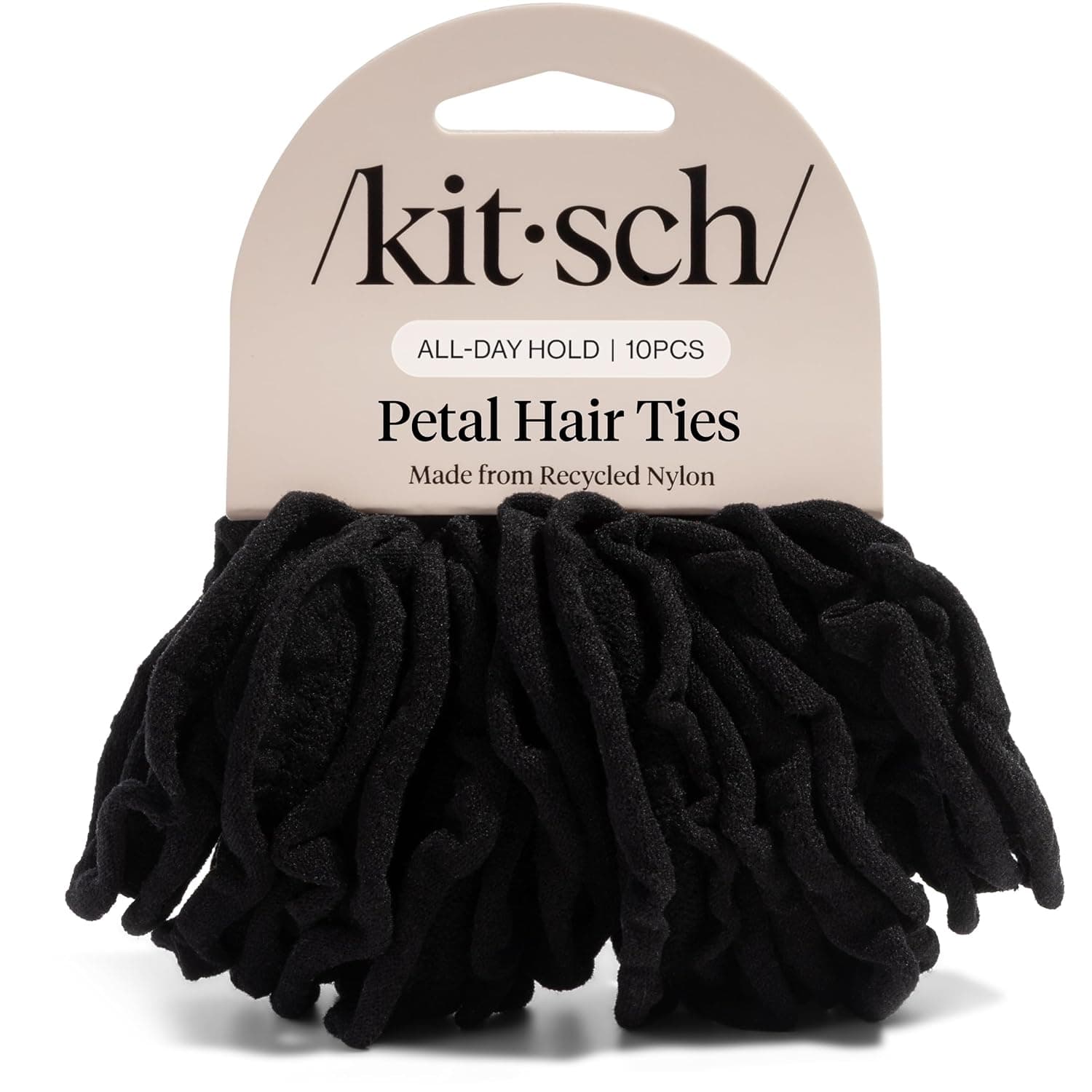 Kitsch Petal Hair Ties No Damage - Strong, Stretchy & Snag-Free Hair Bands | Soft Fabric Ponytail Holders, Stylish Elastics for Everyday Hairstyles - Black, 10pcs