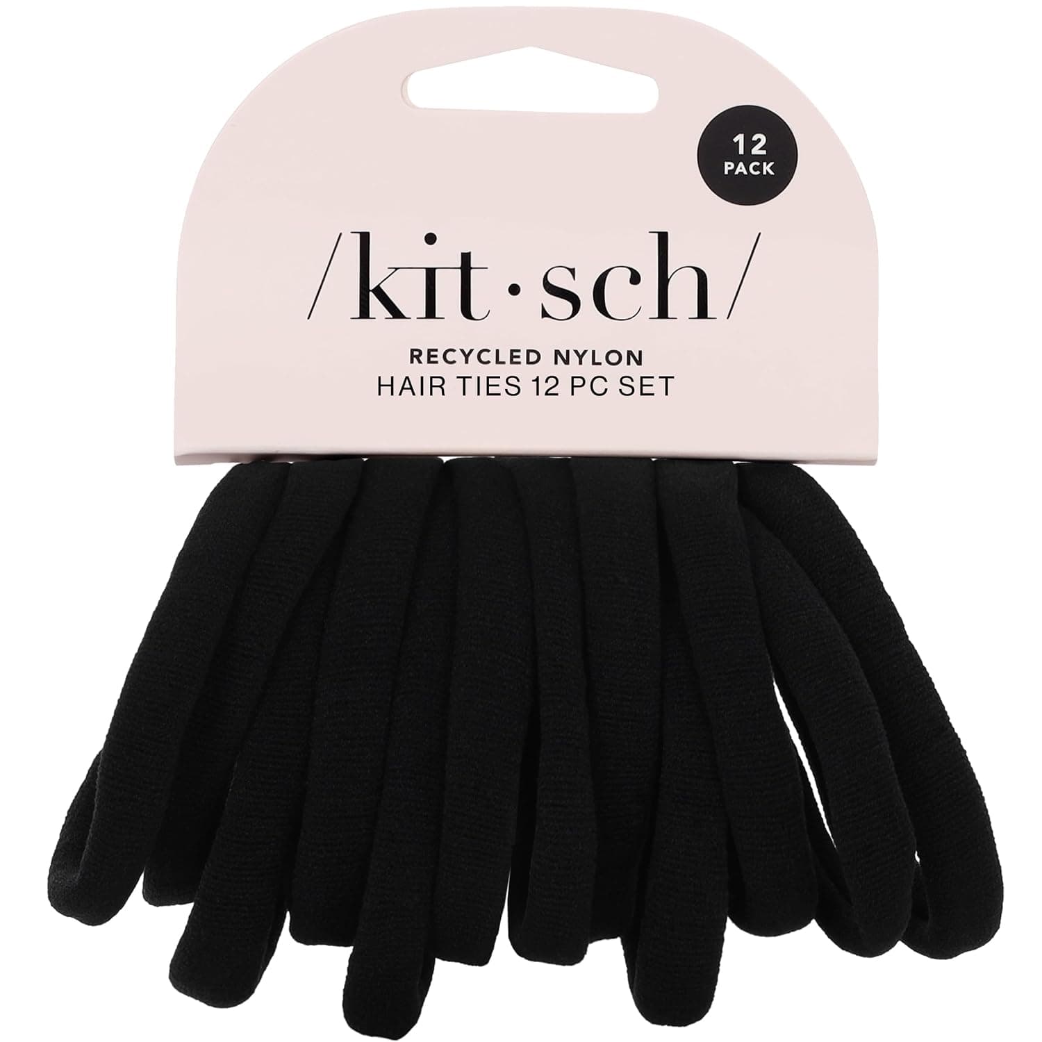 Kitsch Nylon Hair Ties No Damage - Stretchable Hair Bands for Strong All-Day Hold, Ponytail Holders | Hair Accessories for Girls - Black, 12 Pcs