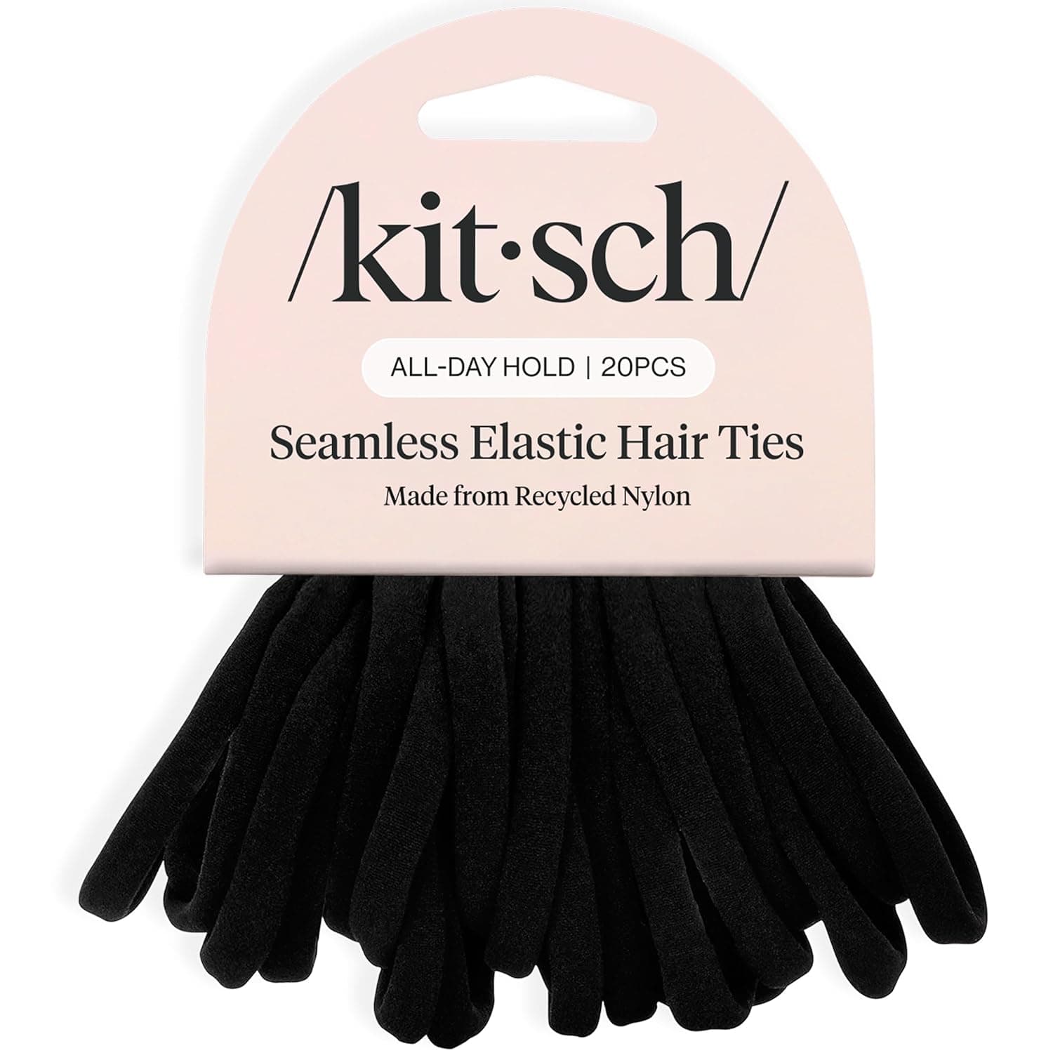 Kitsch Nylon Hair Ties No Damage - Stretchable Hair Bands for Strong All-Day Hold, Ponytail Holders | Hair Accessories for Girls - Black, 20 Pcs