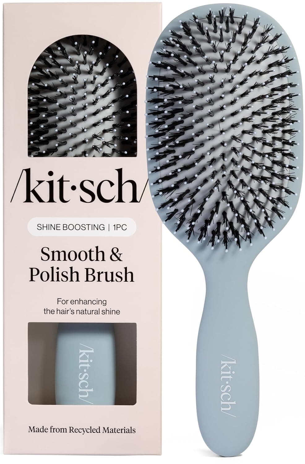 Kitsch Smooth & Polish Brush – Dual Bristle Detangler Brush, Shine & Frizz Control – Vegan Boar & Nylon Hair Brush with Cushioned Pad for Scalp Massage – Hair Care Tool for All Hair Types - Haze Blue