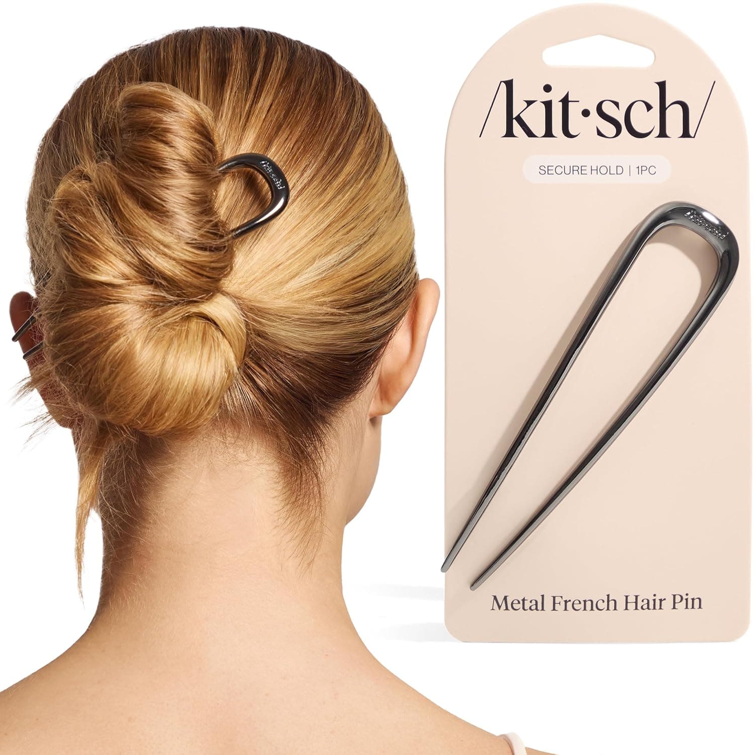 Kitsch French Hair Pin for Women – Elegant & Durable Metal French Pin for Updos, Chignon, Buns & Twist Hairstyles | Secure Hold All Day, Comfortable Fit - Hematite, 1pc