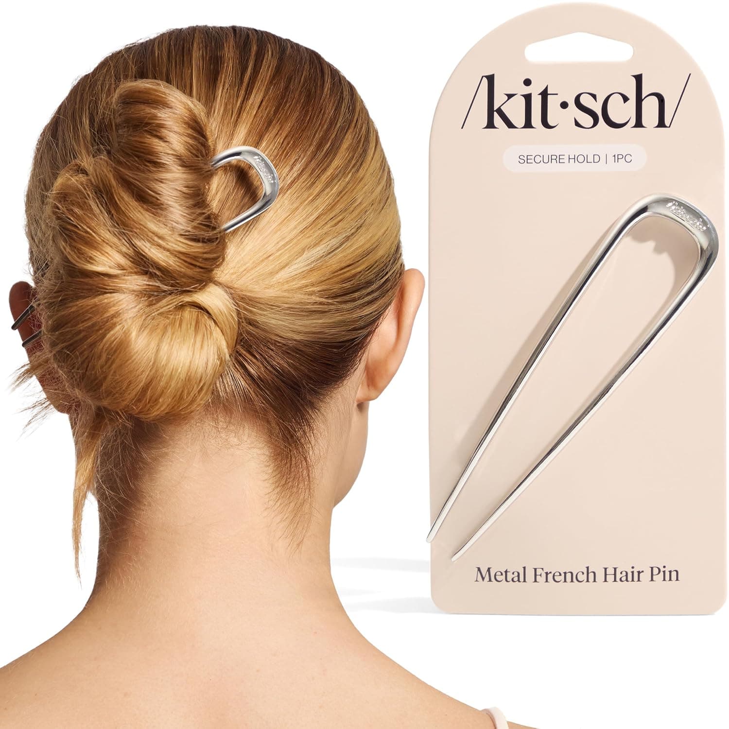 Kitsch French Hair Pins for Women – Elegant & Durable Metal French Pin for Updos, Chignon, Buns & Twist Hairstyles | Secure Hold All Day, Comfortable Fit - Silver, 1pc