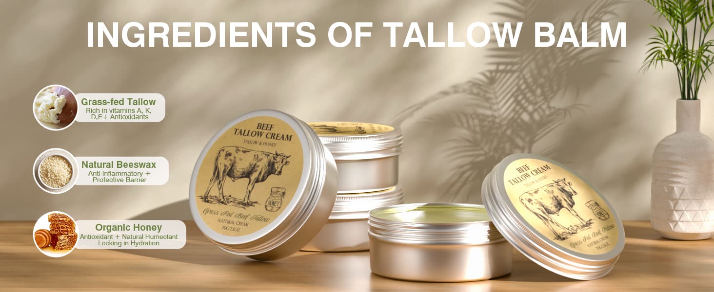 MROUVIK Beef Tallow Honey Moisturizing Balm Natural Face Body Cream for Dry or Sensitive Skin